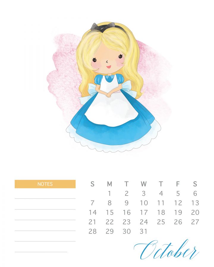 720x900 Free Printable Watercolor Princess Calendar The Cottage Market