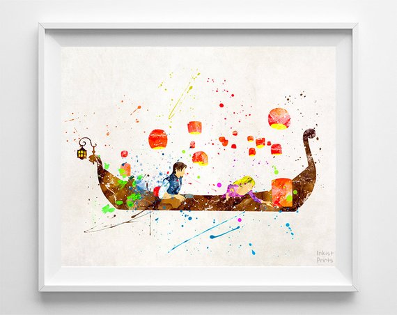 570x452 Rapunzel And Flynn, Tangled Print, Disney, Watercolor, Princess