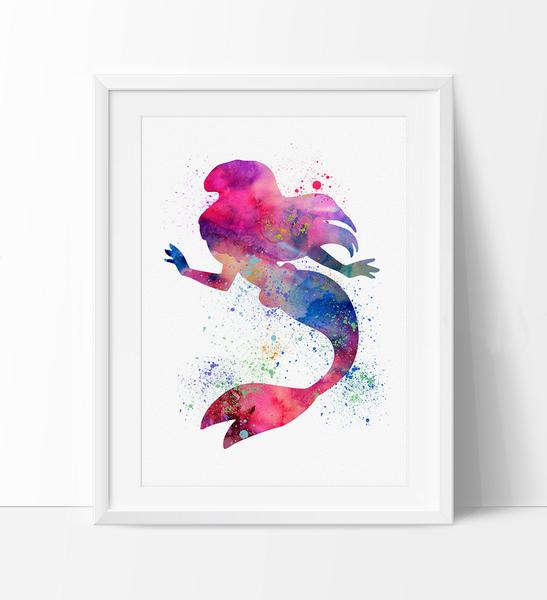 547x600 Ariel Disney Watercolor Wall Art, Princess Watercolor Painting