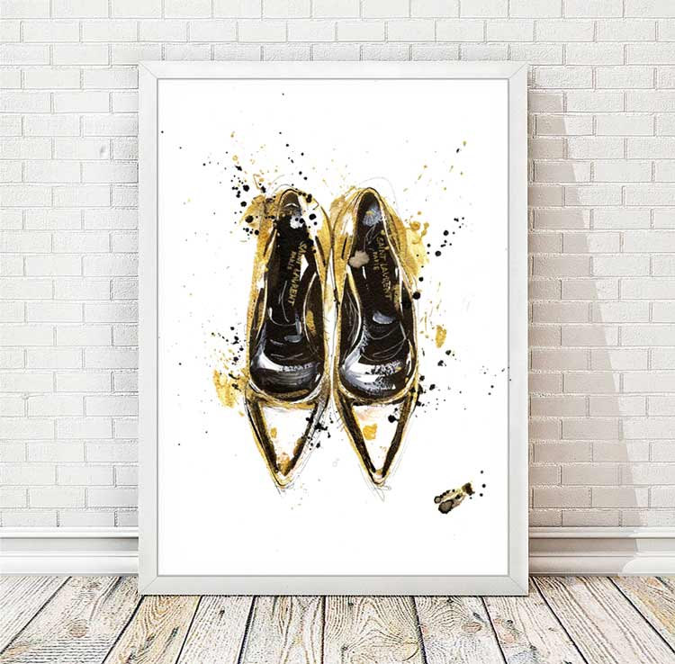 750x738 Fashion Illustration Print Shoes Poster Watercolor Fashion Ysl Etsy