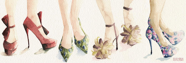 598x204 Spring Shoes Watercolor Fashion Illustration Art Print Art Print