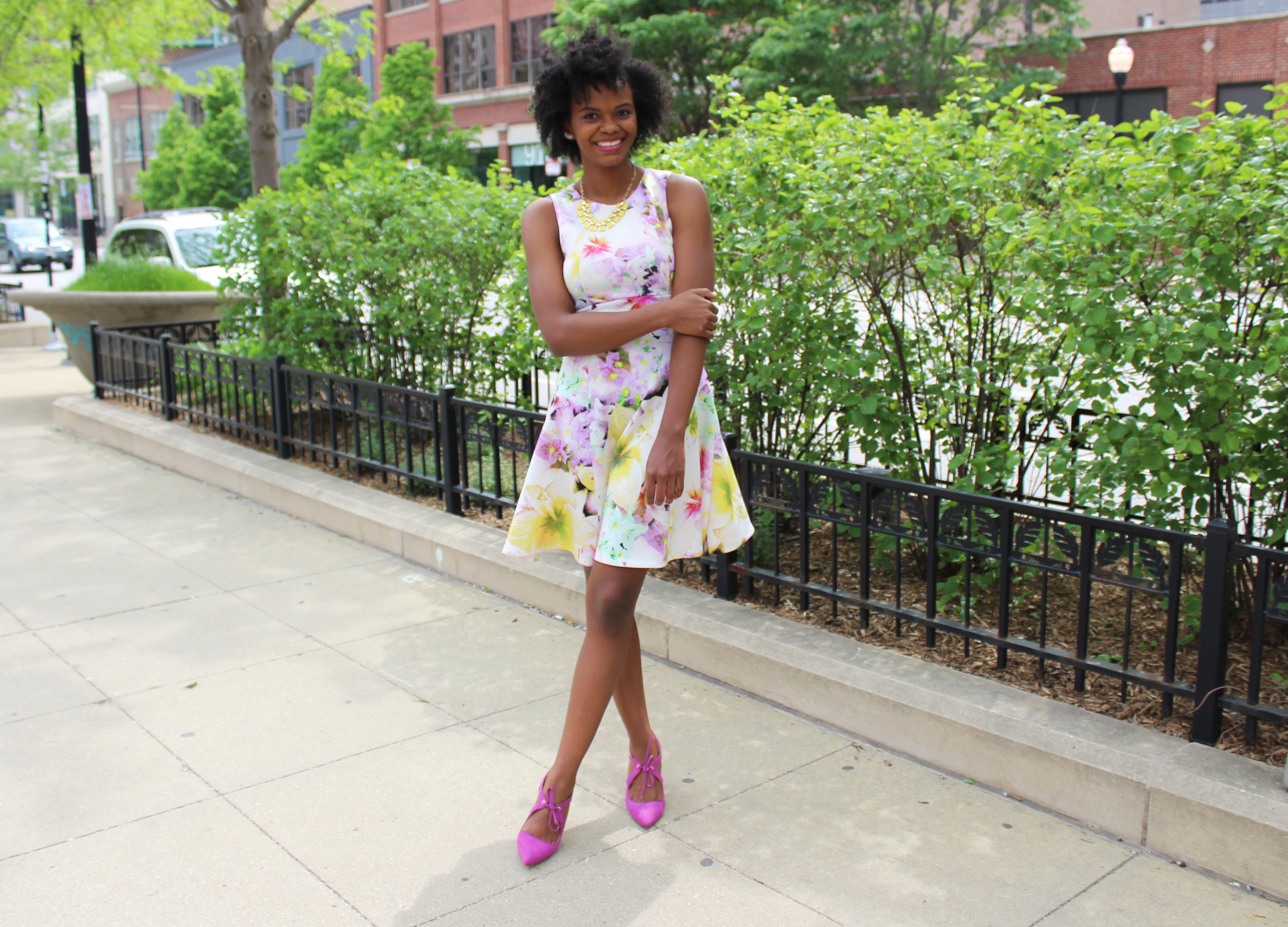 4338x3122 Watercolor Print Dress Full Look With Shoes