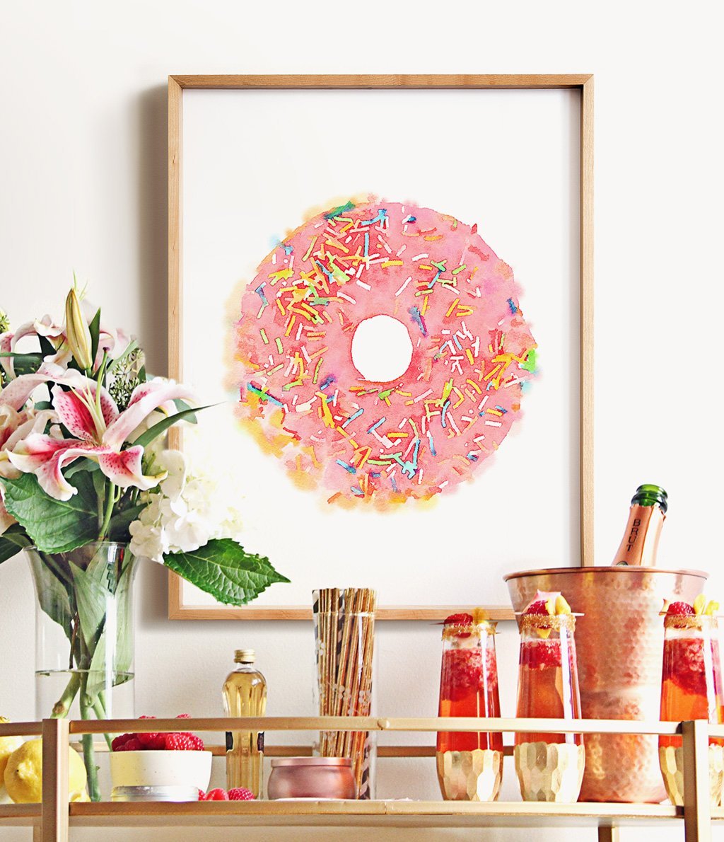 1024x1190 Pink Donut Watercolor Print