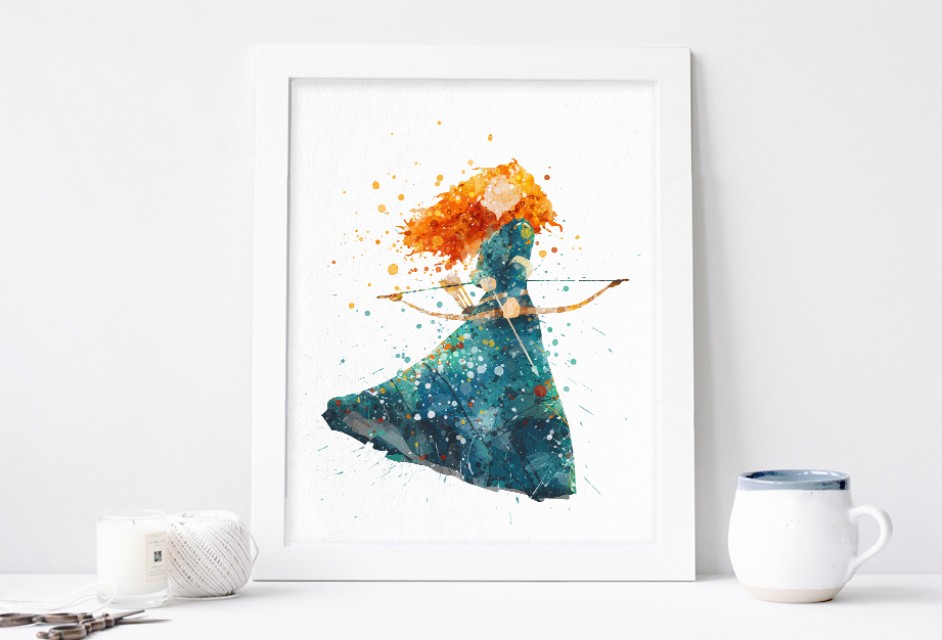 942x640 Princess Merida Watercolor Art Print Nursery Wall Decor