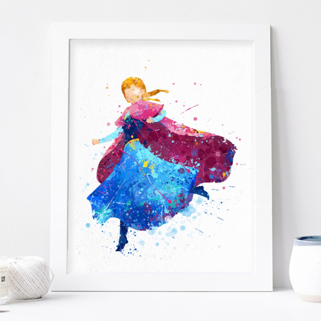 1024x1024 Anna Print, Frozen Disney Watercolor Nursery Wall Decor, Disney