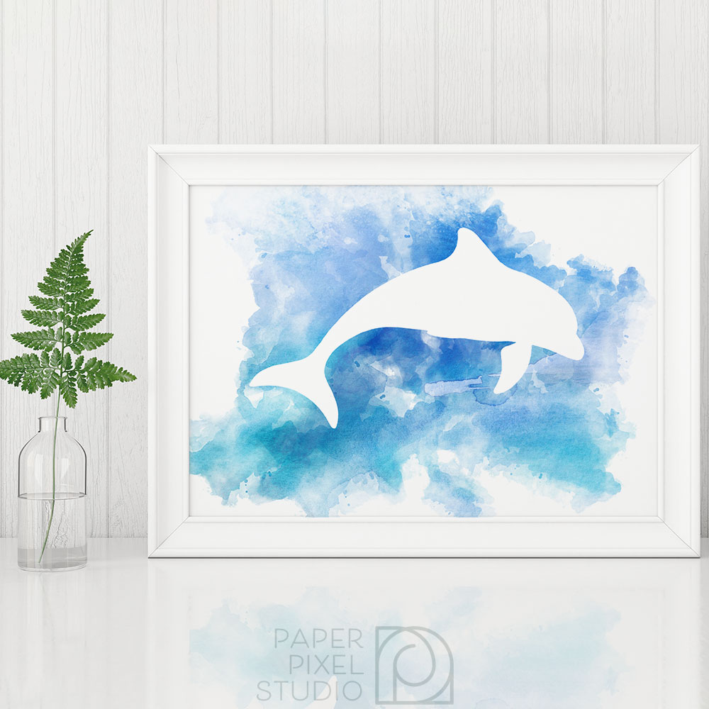 1000x1000 Dolphin Art, Printable Art, Wall Art, Watercolor Print, Nautical