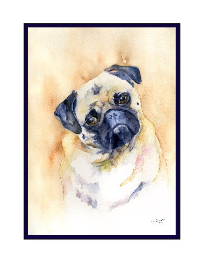 408x528 Pug Watercolor Note Cards
