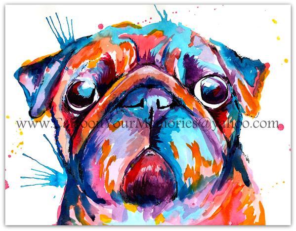 599x468 Pug Watercolor Print Cartoon Your Memories