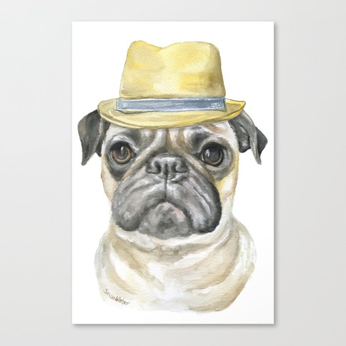 700x700 Pug With Fedora Hat Watercolor Canvas Print By Susanwindsor Society6