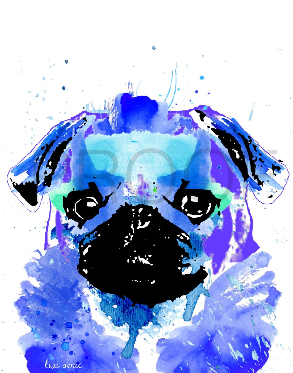 1000x1273 Pug Watercolor Dog Portrait Bleu Free In The Lines
