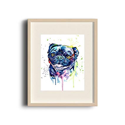 425x425 Wintefei Watercolor Pug Geometric Dog Head Art Print