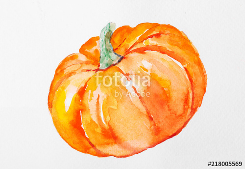 500x344 Hand Painted Watercolor Pumpkin For Halloween And Fall. Isolated