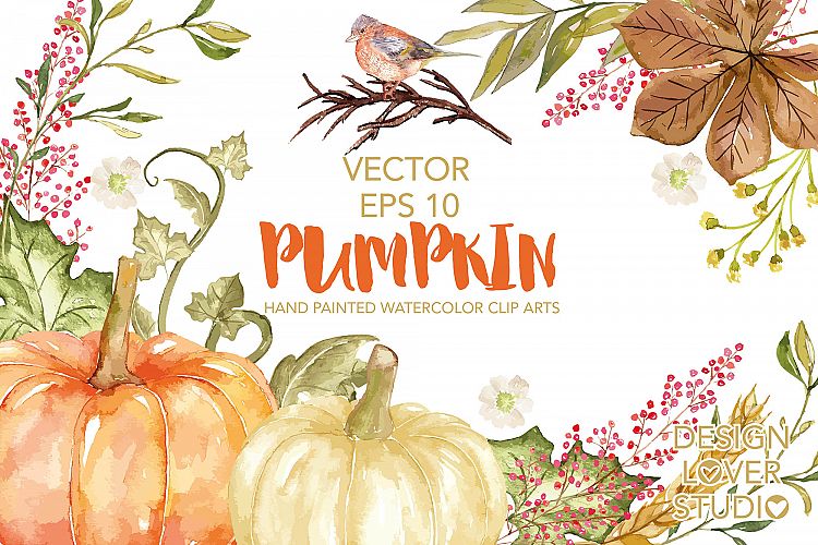 750x500 Vector Watercolor Pumpkin Clip Arts