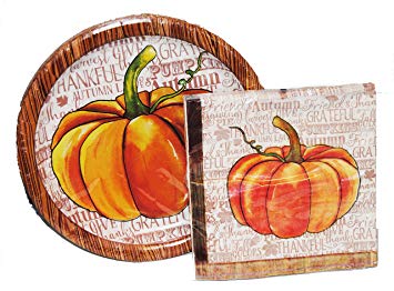 355x262 Watercolor Pumpkin Lunch Plates And Napkins For 18