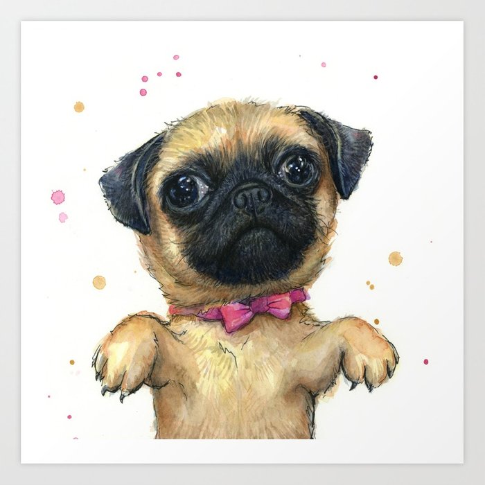 700x700 Cute Pug Puppy Dog Watercolor Painting Art Print By Olechka Society6