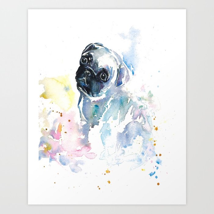 700x700 Pug Puppy In Splashy Watercolor Art Print By Handandheartdesigns
