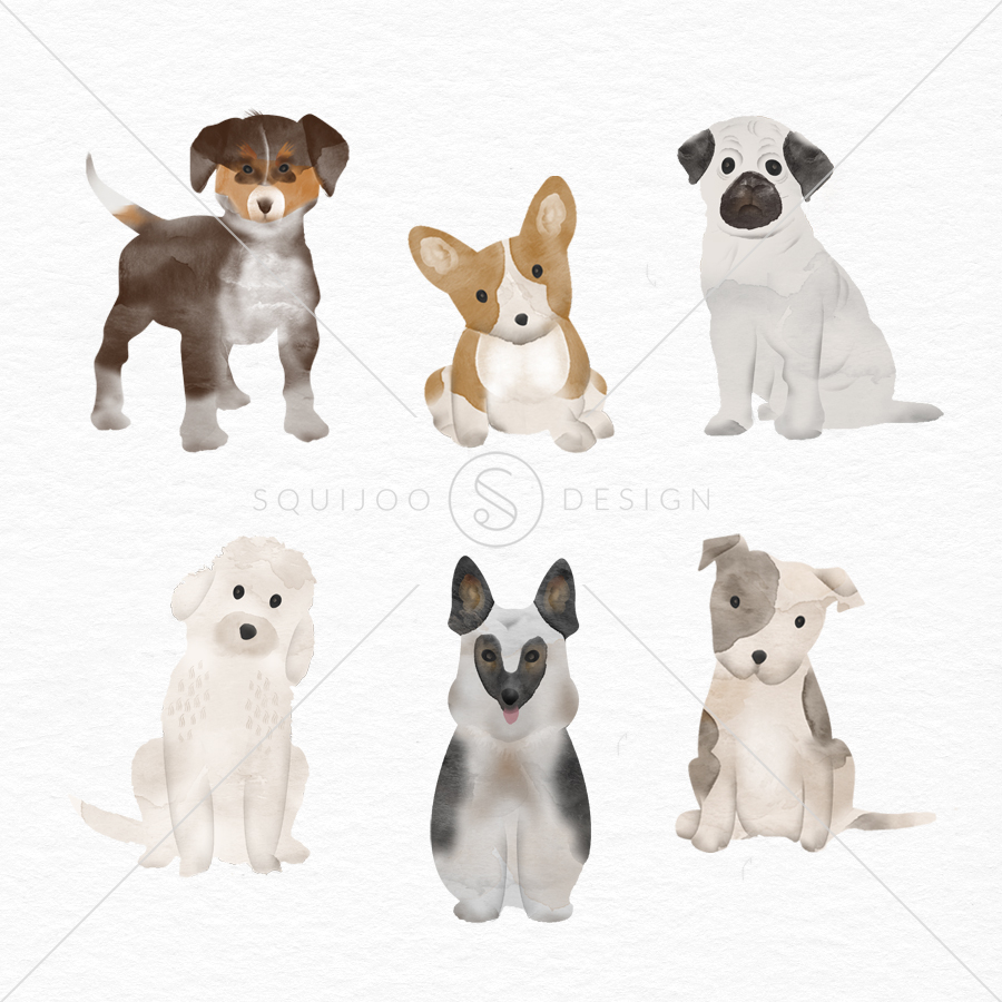 900x900 Watercolor Puppies Design Elements