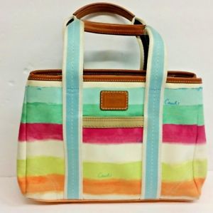 300x299 Coach Purse Hampton Watercolor Rainbow Leather Trim Pastel Ebay