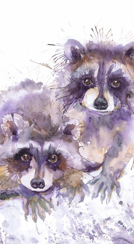 466x850 Raccoon Art Animals Watercolor Painting Woodland Artwork Nursery