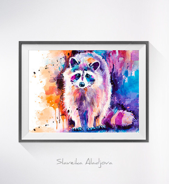 556x604 Raccoon Watercolor Painting Print