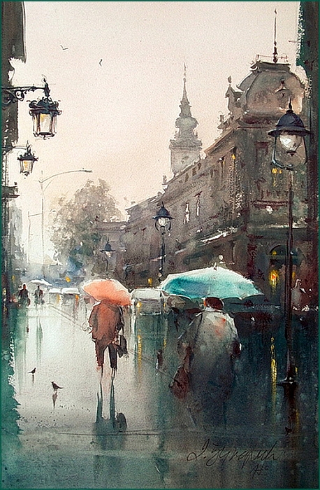 458x700 Spring Rain, Watercolor On Paper, Djukaric Dusan Art For Sale