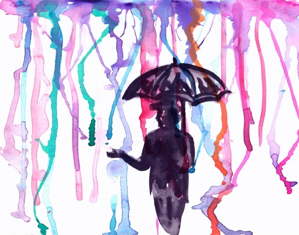 615x484 Watercolor Man Standing In Rain Free Stock Photo