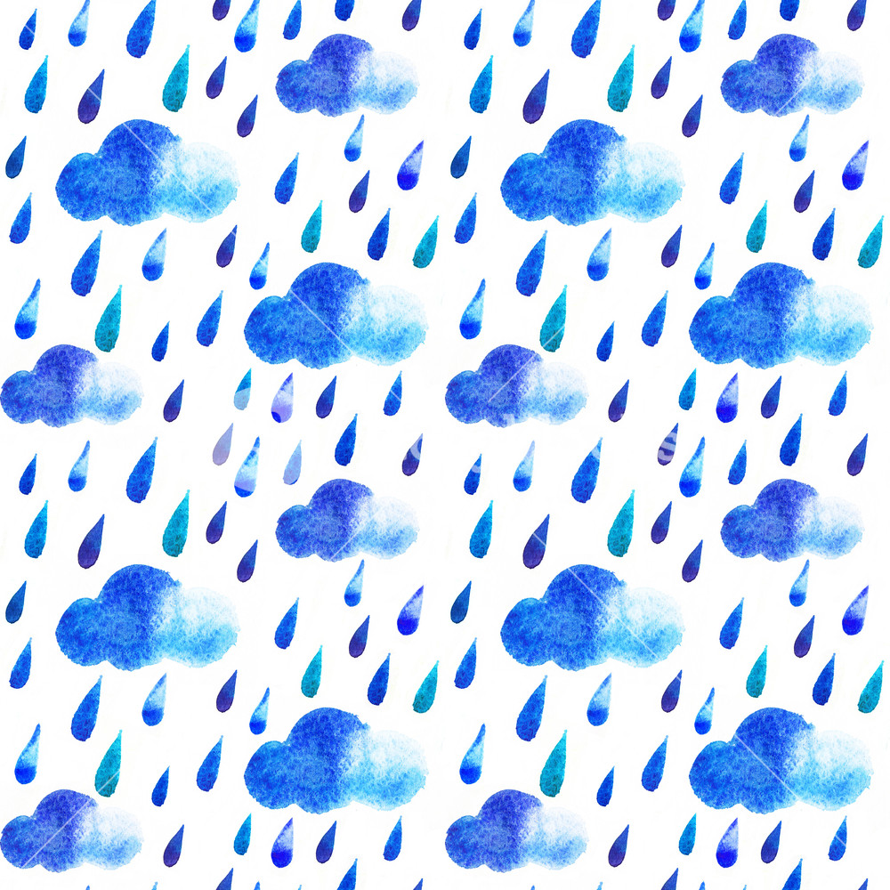 1000x1000 Watercolor Rain Drops And Clouds Royalty Free Stock Image
