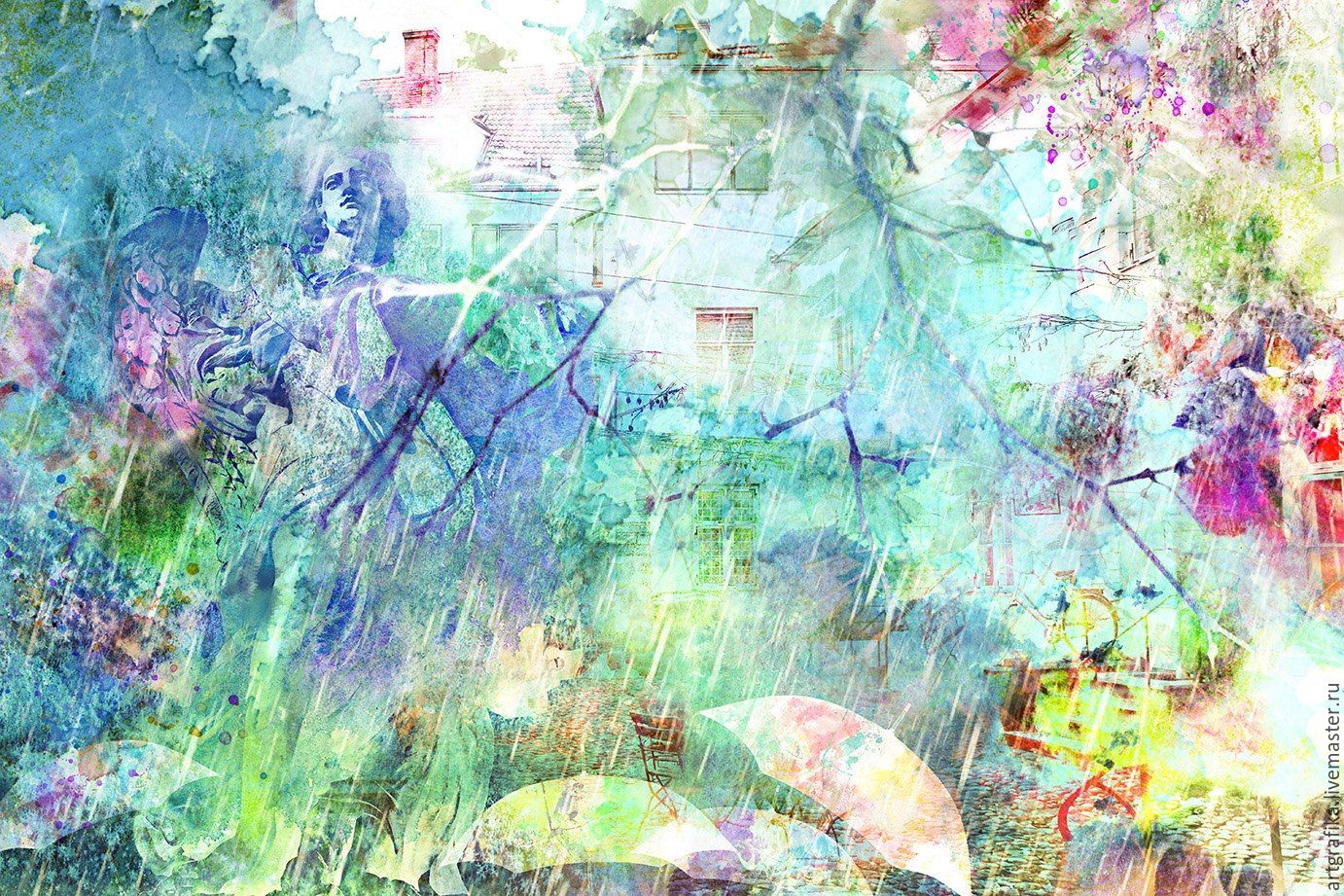 1382x921 Watercolor Rain In The Old Town Shop Online On Livemaster With