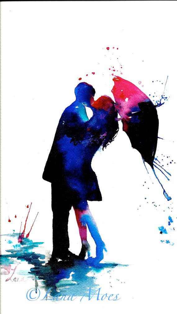 570x1009 Love Kiss Rain Umbrella Art Print From Original Watercolor