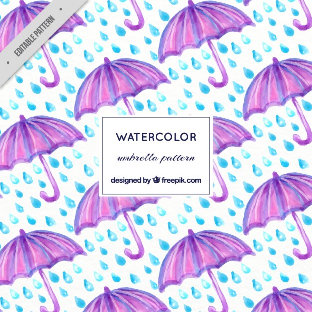 626x626 Watercolor Purple Umbrella And Rain Pattern Vector Free Download