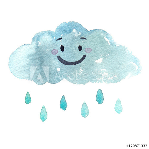 500x500 Little Happy Smiling Cartoon Cloud With Raindrops Painted In