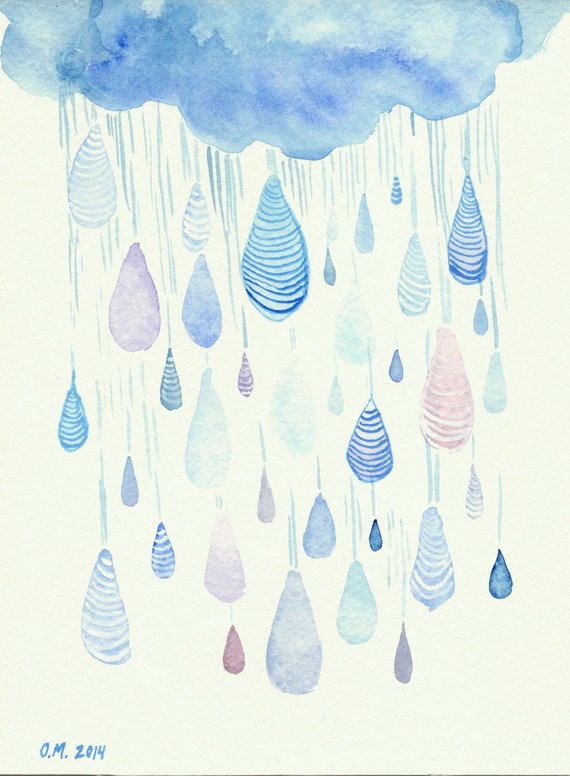 570x776 Raindrops Art Original Watercolor Painting Spring Rain Etsy
