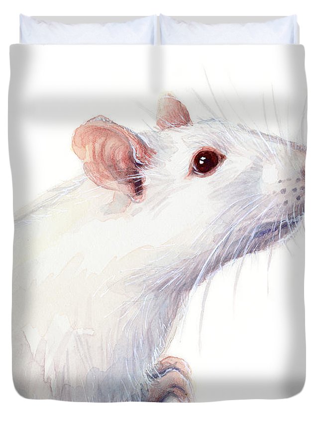 645x853 White Albino Rat Watercolor Duvet Cover For Sale By Olga Shvartsur