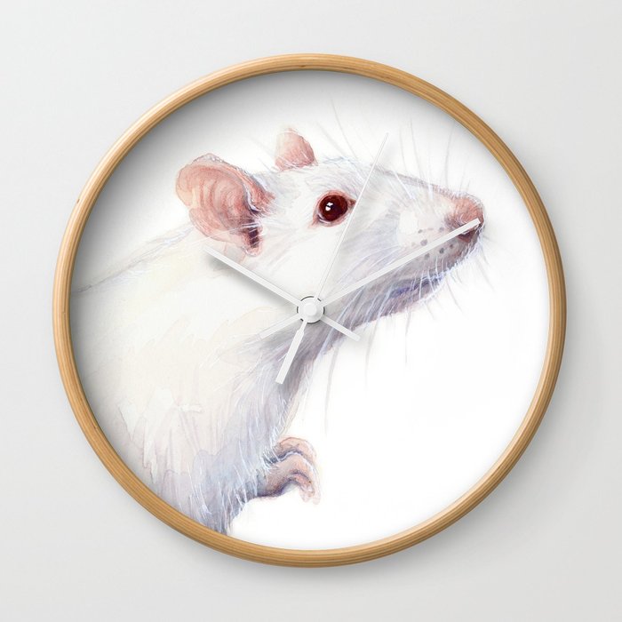 700x700 White Rat Watercolor Albino Rat Animal Wall Clock By Olechka