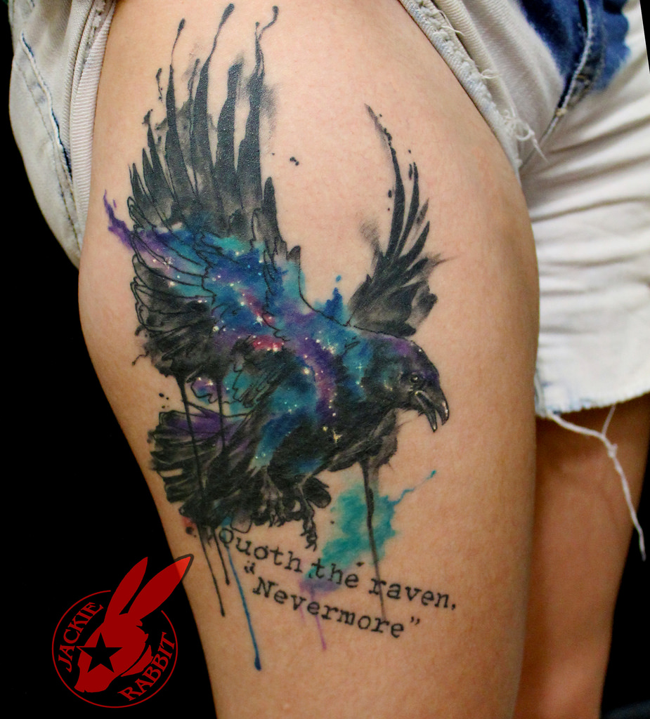 925x1024 Watercolor Raven Crow Poe Quote Space Tattoo By Jackie