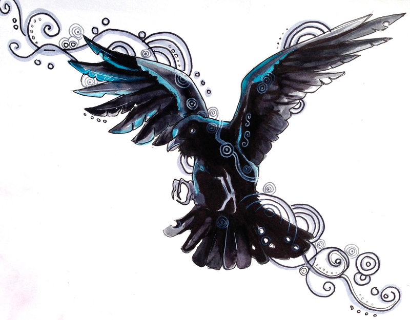 800x625 Amazing Flying Raven Tattoo Design By Katy Lipscomb