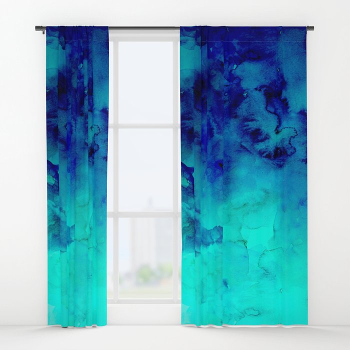 700x700 Mermaid Paradise Blue Ombre Turquoise Watercolor Window Curtains