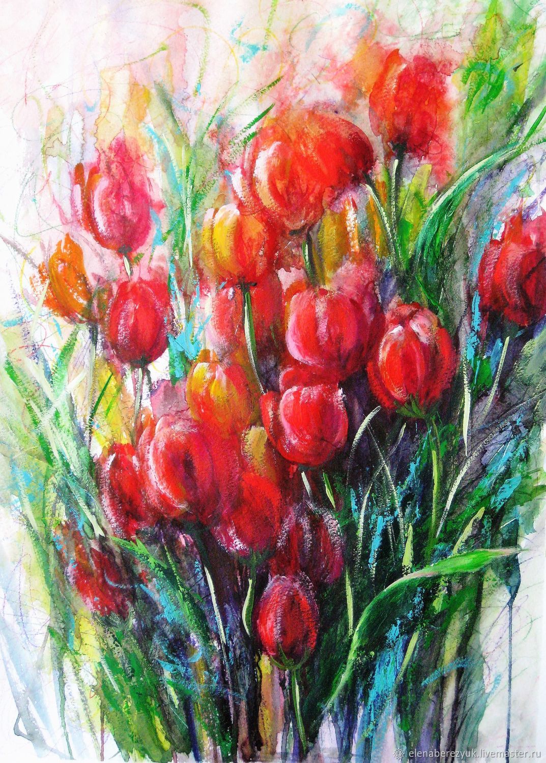 1073x1500 Painting Watercolor Tulips Red Flowers Beautiful Painting In The