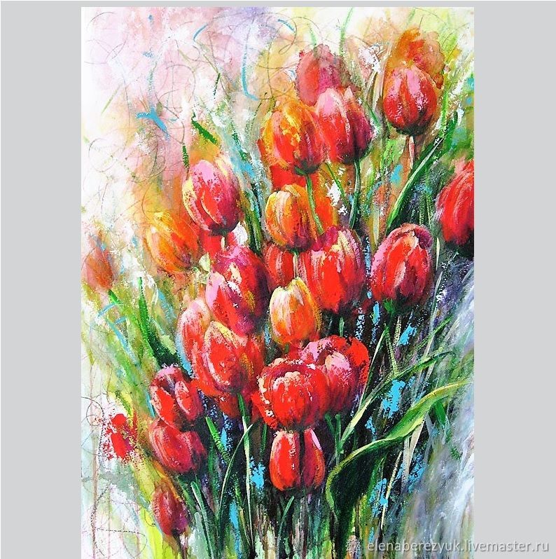 794x798 Painting Watercolor Tulips Red Flowers Shop Online On Livemaster