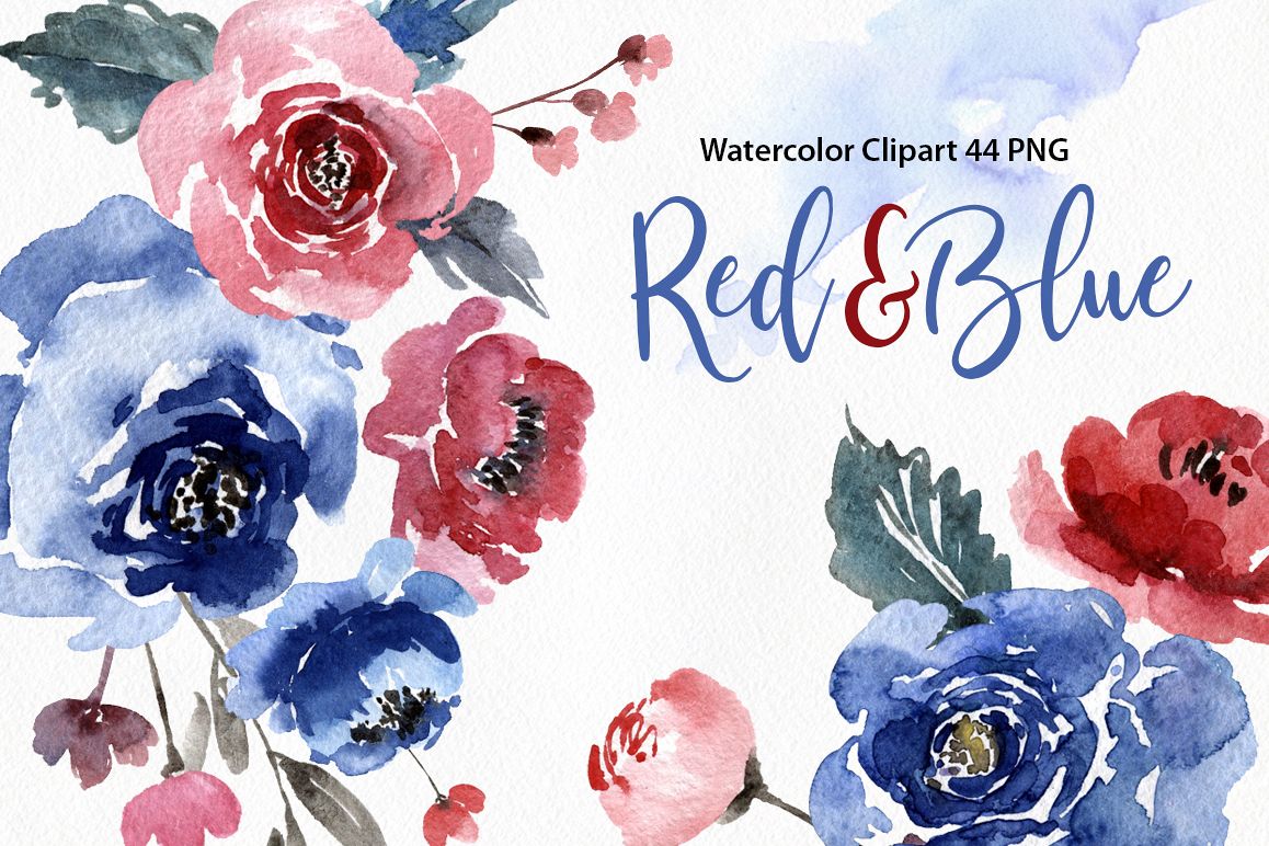 1158x772 Watercolor Blue Amp Red Flowers Leaves