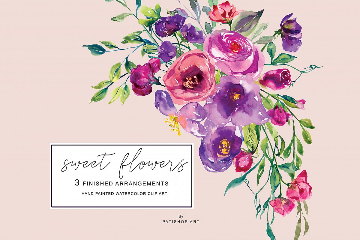 1200x800 Watercolor Purple Burgundy And Red Flowers Arrangements Clipart