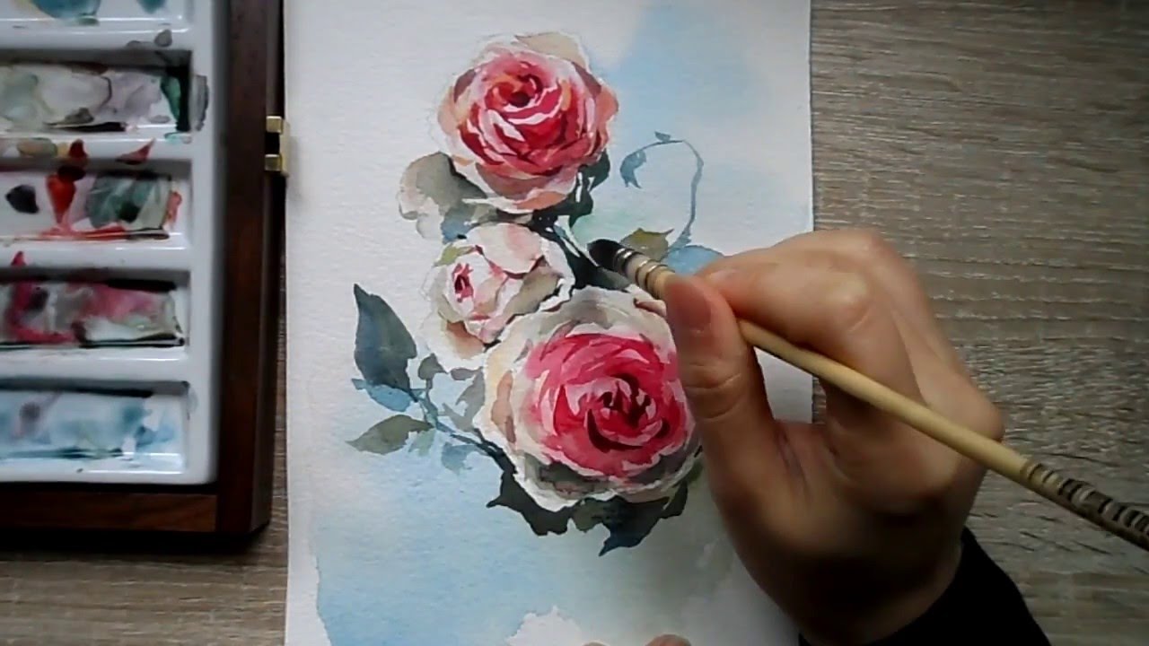 1280x720 Watercolor Red Rose Demonstration