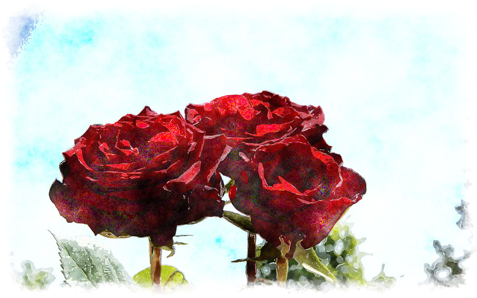 1920x1200 Watercolor Red Roses
