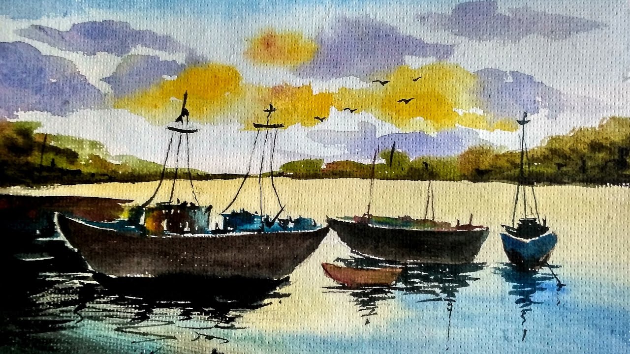 1280x720 How To Paint Boats, Water And Reflections Watercolour