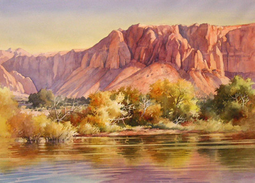 497x358 Roland Lee Travel Sketchbook Desert Reflections Watercolor Painting