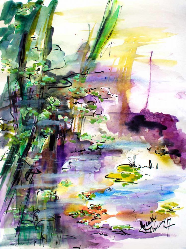 747x1000 Water Reflections Expressive Watercolors And Ink Painting