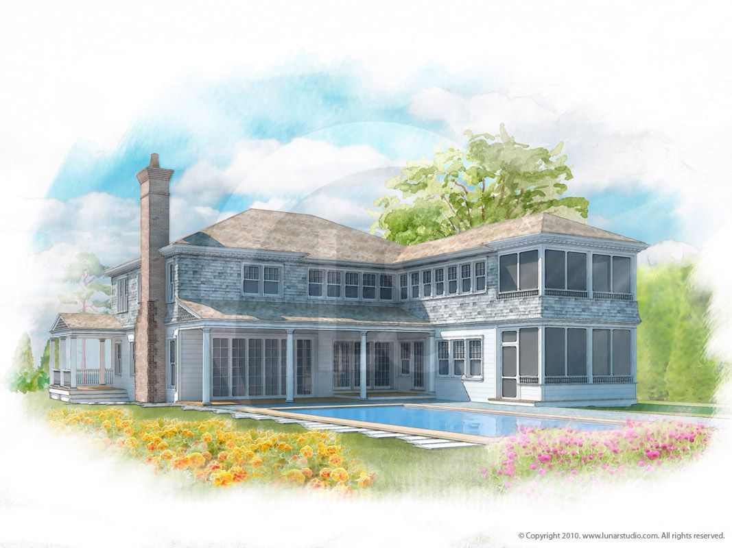 1067x800 House Watercolor. A Watercolor Rendering Of A House. Architect