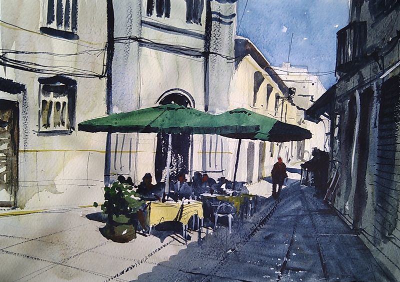 800x563 Fim Do Mundo Restaurant Faro Watercolor, Restaurants
