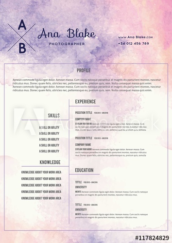 354x500 Artistic Watercolor Resume Template