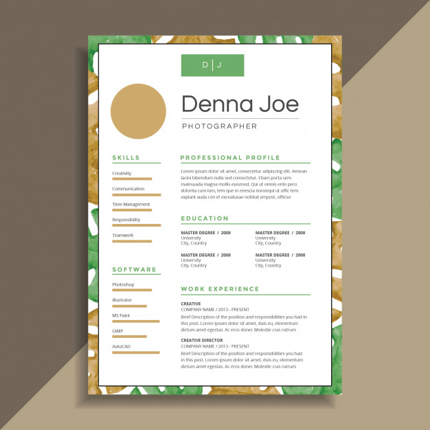 626x626 Watercolor Monstera Leaf Floral Resume Cv Design Vector Premium